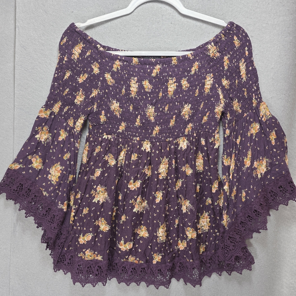 Angie Purple Floral Off-Shoulder‎ Blouse